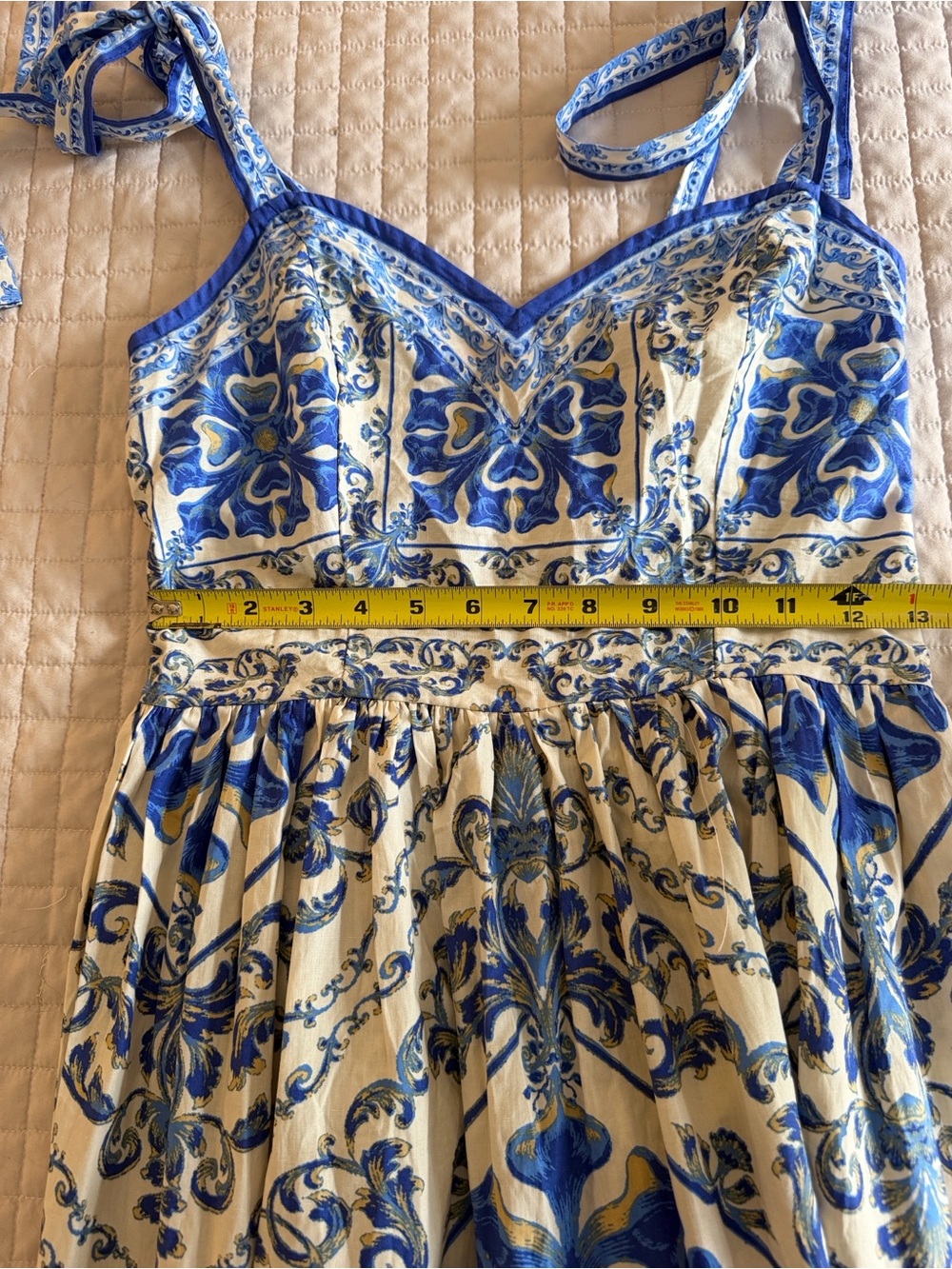 Blue & White Mediterranean Print Tie-Shoulder Maxi Dress/ Size M/ NWT - Picture 13 of 16